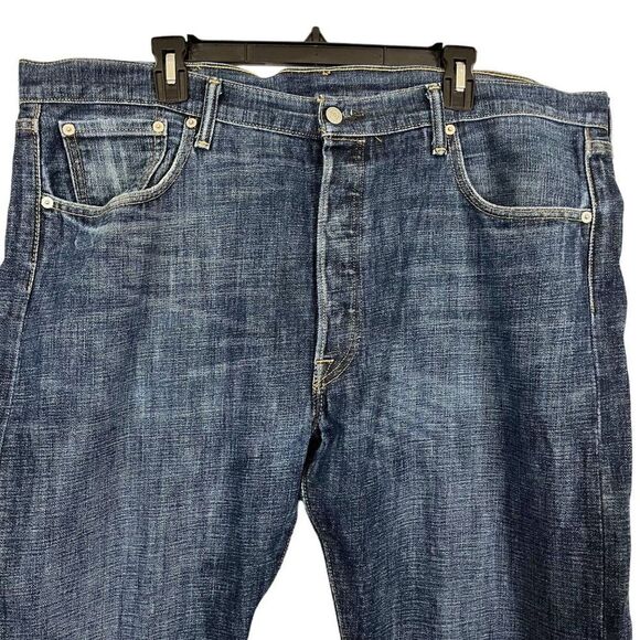 Levis 501 Levi Strauss Mens Blue Distressed Button Fly Straight Leg Jeans 40 x30 - Picture 2 of 16